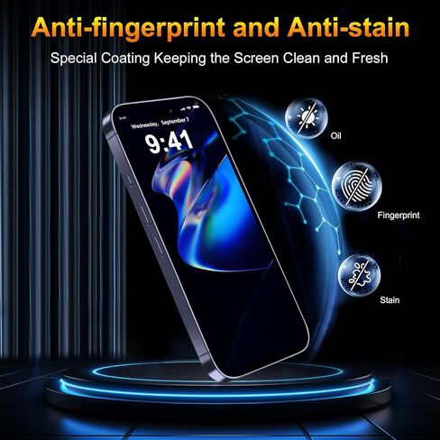 QsmQam 3 Pack Screen Protector for iPhone 17 Pro 6.3 Inch + 1 Pack Individual Camera Lens Protector, Ultra HD Tempered Glass, Military Grade Shatterproof, Case Friendly [with Installation Frame] in Kuwait