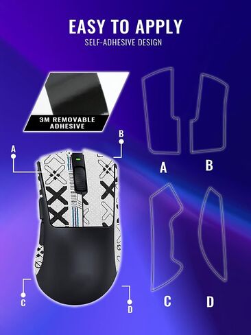 Anti-Slip Grip Tape for Razer DeathAdder V3 HyperSpeed Mouse,Ultra-Thin Sweat-Absorbing Mouse Skin Sticker Set,Washable Reusable Non-Slip Grip for Esports Gaming Control,White Printed in Kuwait