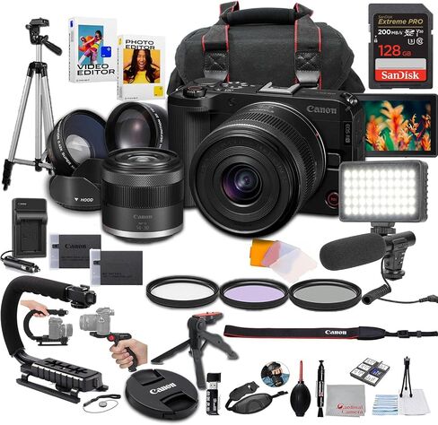 Canon EOS R50 V Mirrorless Camera with RF-S 14-30mm f/4-6.3 is STM PZ Lens + 128 GB Memory + Microphone + LED Light + Filters + More (27pc Bundle) in Kuwait