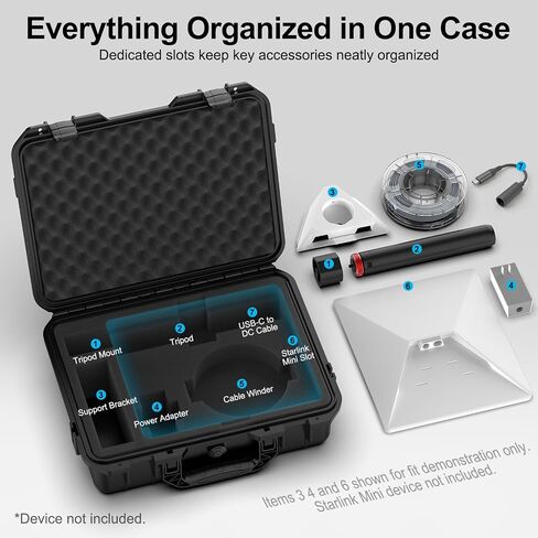 Starlink Mini Case with Tripod, Hard Carrying Travel Kit with Cable Winder and USB-C to DC Adapter Cable, Protective Storage Case for Starlink Mini Accessories, RV Camping Remote Work in Kuwait