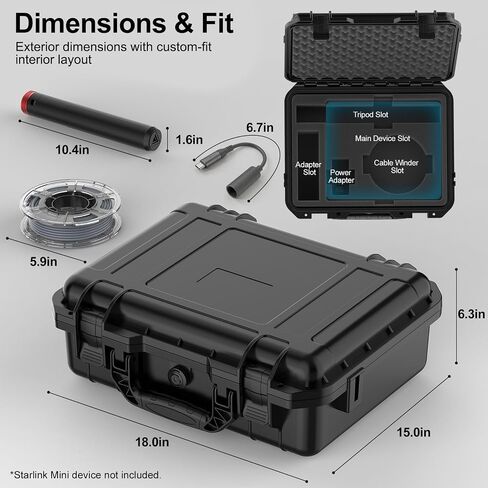 Starlink Mini Case with Tripod, Hard Carrying Travel Kit with Cable Winder and USB-C to DC Adapter Cable, Protective Storage Case for Starlink Mini Accessories, RV Camping Remote Work in Kuwait