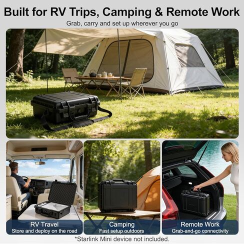 Starlink Mini Case with Tripod, Hard Carrying Travel Kit with Cable Winder and USB-C to DC Adapter Cable, Protective Storage Case for Starlink Mini Accessories, RV Camping Remote Work in Kuwait
