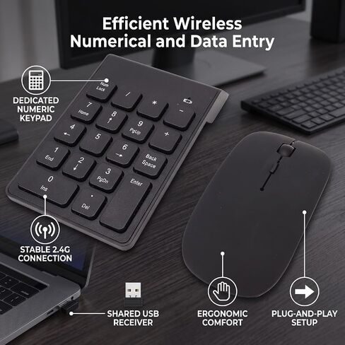 Yoidesu Wireless Numeric Keypad Mouse Combo 2.4G Shared Receiver for in Kuwait