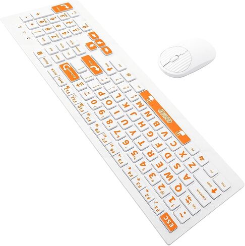 ASHATA 2.4G Wireless Large Print Keyboard and Mouse Set with USB Receiver in Kuwait