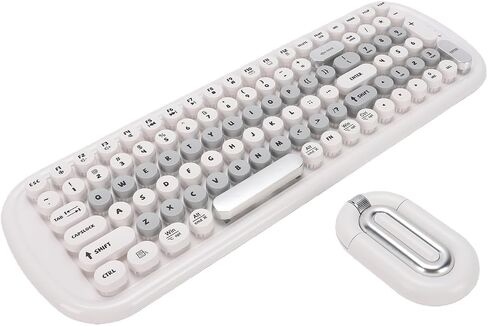 Bewinner Wireless Keyboard Mouse Combo, Cute Retro Round Key (Blue) in Kuwait