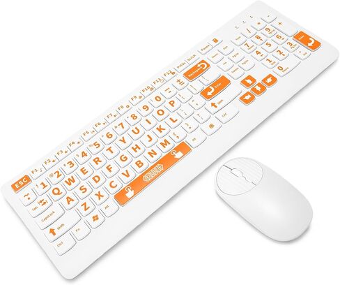 Dpofirs Wireless Large Print Keyboard and Mouse Set (Orange Yellow) in Kuwait