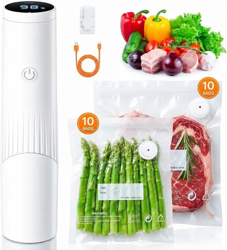 Compact Vacuum Sealer for Food (Vacuum Sealer Machine + 20 Reusable Vacuum Bags) Powerful Handheld Vacuum Sealers with LED Display, Seal Meal Saver, Portable Food Sealer in Kuwait
