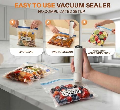Compact Vacuum Sealer for Food (Vacuum Sealer Machine + 20 Reusable Vacuum Bags) Powerful Handheld Vacuum Sealers with LED Display, Seal Meal Saver, Portable Food Sealer in Kuwait