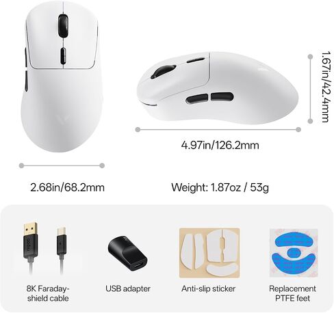Rapoo VT3 Gen-2 Wireless Gaming Mouse, True 8K Wireless Polling Rate, 53g Lightweight, Up to 750 Hr Battery, Nordic nRF54L15 MCU, 100-Million Mechanical Switch, 10 Programmable Buttons, Macro Enabled in Kuwait