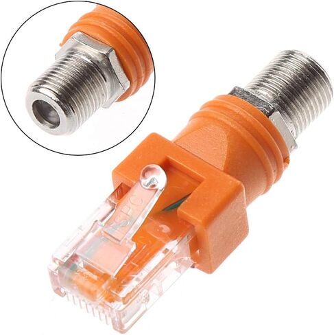 F Female to RJ45 Male Coaxial Hollow Coupler Adapter RJ45 to RF Connector Converter -Ethernet Cable Orange in Kuwait