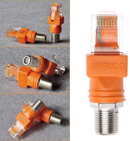 F Female to RJ45 Male Coaxial Hollow Coupler Adapter RJ45 to RF Connector Converter -Ethernet Cable Orange in Kuwait