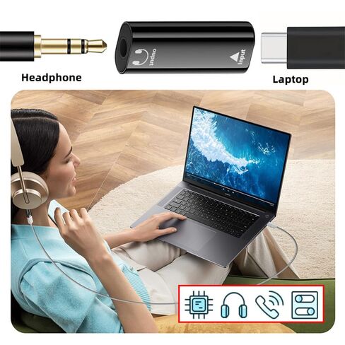 2pcs/lot Type-C USB-C Female to 3.5mm Male & Female Audio AUX & MIC Sound Card 16bit 48kHz Adapter Compatible with Laptop Tablet Phone in Kuwait