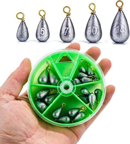 22 PCS Fishing Weights Sinkers Kit, Assorted Sizes Lead Drop-Shaped in Kuwait