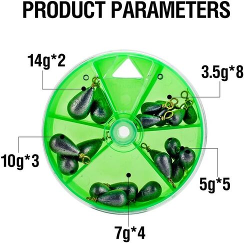 22 PCS Fishing Weights Sinkers Kit, Assorted Sizes Lead Drop-Shaped in Kuwait
