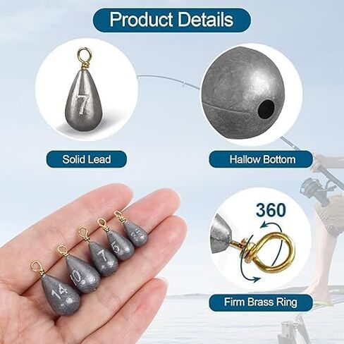 22 PCS Fishing Weights Sinkers Kit, Assorted Sizes Lead Drop-Shaped in Kuwait