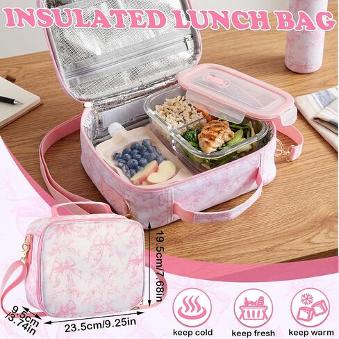 Hillban 2 Pcs Oxford Pink Bow Backpack Set with Pink Floral Lunch Bag in Kuwait