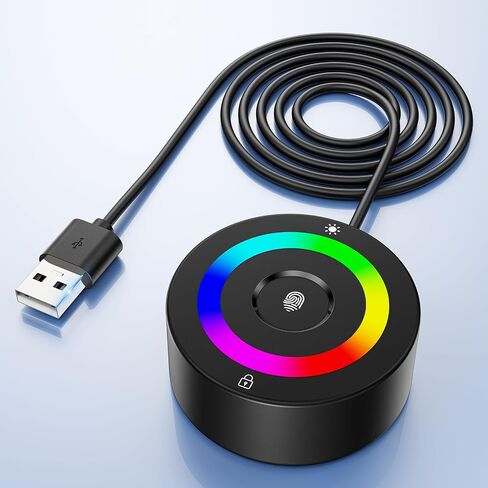 USB Fingerprint Reader for Windows 10/11/12 ONLY, RGB Light Up Windows Hello Fingerprint Scanner with 4.9FT Extension Cable,Match-in-Sensor Security, Plug and Play for Laptop/PC(Not for Mac/Linux) in Kuwait