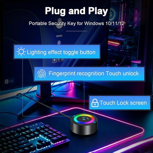 USB Fingerprint Reader for Windows 10/11/12 ONLY, RGB Light Up Windows Hello Fingerprint Scanner with 4.9FT Extension Cable,Match-in-Sensor Security, Plug and Play for Laptop/PC(Not for Mac/Linux) in Kuwait