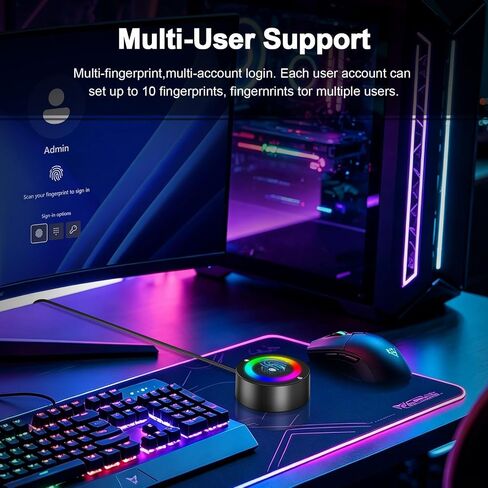 USB Fingerprint Reader for Windows 10/11/12 ONLY, RGB Light Up Windows Hello Fingerprint Scanner with 4.9FT Extension Cable,Match-in-Sensor Security, Plug and Play for Laptop/PC(Not for Mac/Linux) in Kuwait