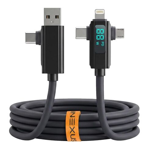 3-in-1 Premium Silicone Charging Cable (1m/3ft), Ultra-Durable Multi Connector USB to Type C, Micro USB and iOS, 60 Watts Fast Charging & Data Sync for iPhone, iPad and Android - Gray in Kuwait