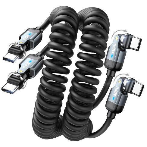 AUFU USB C to USB C Cable 3ft(2Pack), Double 180°+360° Rotation/Coiled USB C Cable for Car/Fast Charger USB C/Type C to Type C for 1Phone 17/16/15, Mac-Book/1Pad Series, Sam-Sung Galaxy Series (Black) in Kuwait