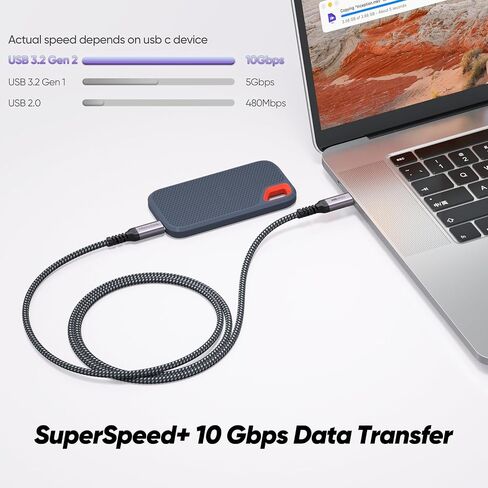 USB C to USB C Data Cable 1ft Short, 10Gbps Transfer 4K Video 100W Charge in Kuwait