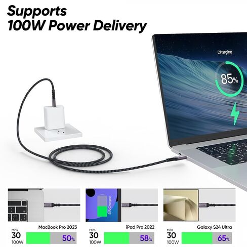 USB C to USB C Data Cable 1ft Short, 10Gbps Transfer 4K Video 100W Charge in Kuwait