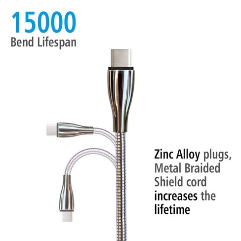 USB Type C Cable, Metal Braided USB C to A 3ft 2-Pack, Cat Dog Bunny Chew Proof, Pets Chewing Proof Durable, USB-A to USB-C Fast Charging Cable for iPhone 17 16 15 Samsung Galaxy S25 S24 S23 in Kuwait