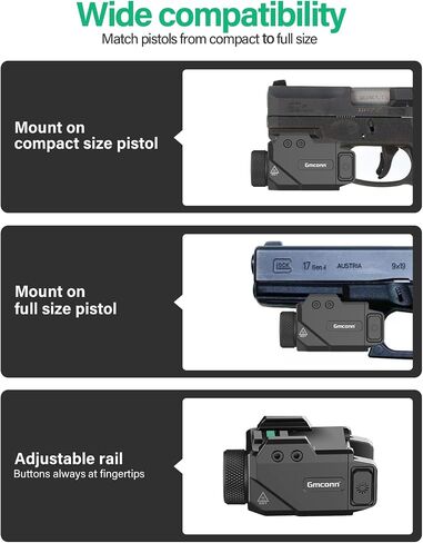 Gmconn 800 Lumen Pistol Light, Compact Adjustable Rail Mounted Flashlight Mini Weapon Light with Strobe Mode for Picatinny MIL-STD-1913, Glock (800 Lumen) in Kuwait