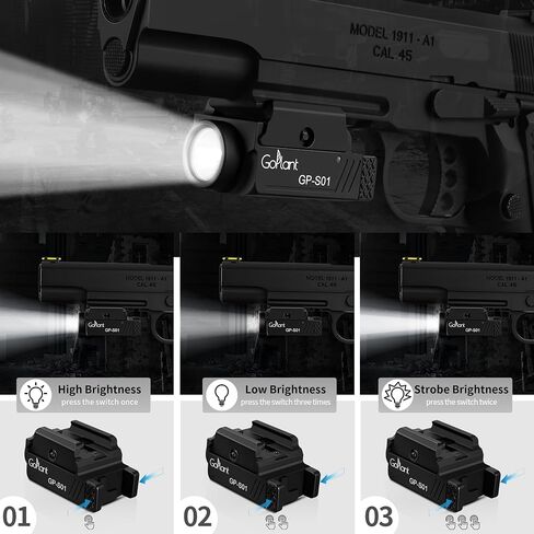 1350 Lumens Compact Weapon Light Flashlight, Only LED Light Without Laser Aircraft Grade Aluminum Subcompact Pistol Light, Adjustable Rail-Mounted Handgun Light, Type-C Rechargeable (GP-S01) in Kuwait