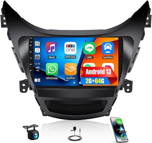 SIXWIN Android 2G+64G Car Radio for Hyundai Elantra 2011 2012 2013 Car Stereo 9 Inch HD 1080P Touch Screen Upgrade with Carplay Android Auto Mirror Link GPS Navigation WiFi FM RDS Backup Camera SWC in Kuwait