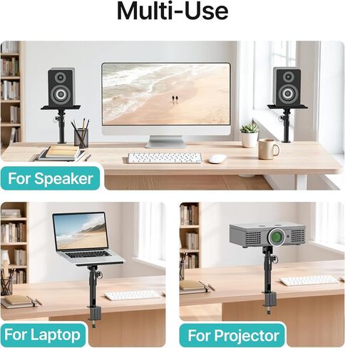 PEGZONE Clamp-on Speaker Stand Pair Heavy-Duty Desktop Speaker Mount Black in Kuwait