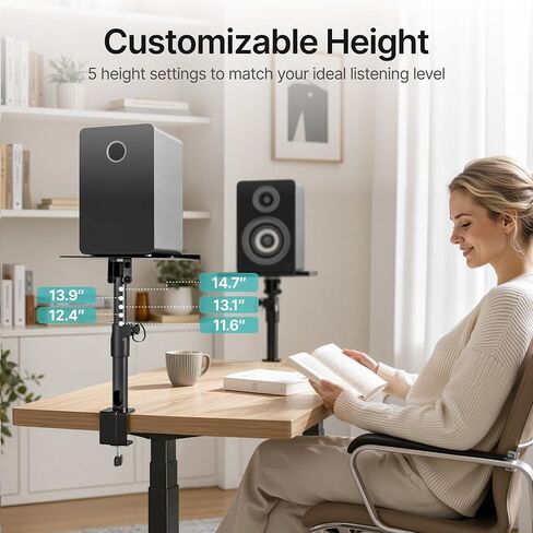 PEGZONE Clamp-on Speaker Stand Pair Heavy-Duty Desktop Speaker Mount Black in Kuwait