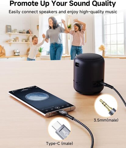 【4FT 2 Packs】 USB C to 3.5mm Audio Aux Jack Cable,Type C to 3.5mm Headphone Car Stereo Cord Hi-Fi DAC Dongle Aux Cord Compatible with iPhone 17/16/15 Pro Max,Samsung S25/S24/S23,iPad Pro,Pixel in Kuwait