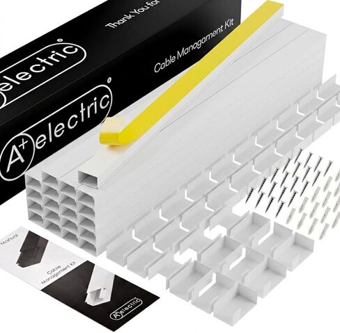 A+ ELECTRIC Cord Cover Full Kit, 26ft/315in Self-Adhesive Cable Raceway, 20 Snap-On Channels, Wire Hider for TV, HDMI & Speaker Cables, Includes Connectors & Corners, Paintable Cable Management, White in Kuwait