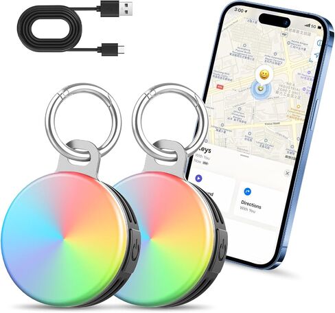 2-in-1 Air Tracker Tags-2Pack, Bluetooth Tracker Works with Apple Find My APP (iOS Only), 4 Modes LED Light Item Finder for Night Walking/Cycling, USB-C, Item Locator for Luggage/Keys/Suitcase in Kuwait