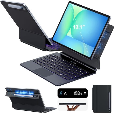 Laudtec Keyboard Case for Samsung Galaxy Tab S10 FE+ Plus 5g 13.1" 2025, Official 1:1 S Pen Holder,Floating Cantilever Stand,Dex Mode, 7-Color Backlit, Multi-Touch Trackpad LCD Power Display，Gray in Kuwait
