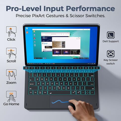 Laudtec Keyboard Case for Samsung Galaxy Tab S10 FE+ Plus 5g 13.1" 2025, Official 1:1 S Pen Holder,Floating Cantilever Stand,Dex Mode, 7-Color Backlit, Multi-Touch Trackpad LCD Power Display，Gray in Kuwait