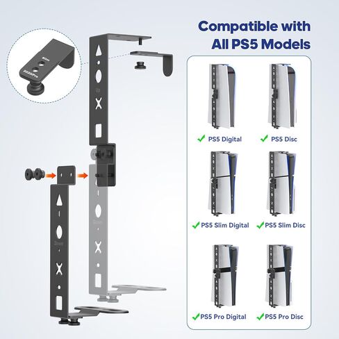 PS 5 Wall Mount Kit and PS 5 Under Desk Mount 2-in-1, Floating Shelf for PS 5/Slim/Pro Disc and Digital Game Console, P S5 Holder for Desk, P S5 Shelf Behind TV, Play Station 5 Accessories in Kuwait