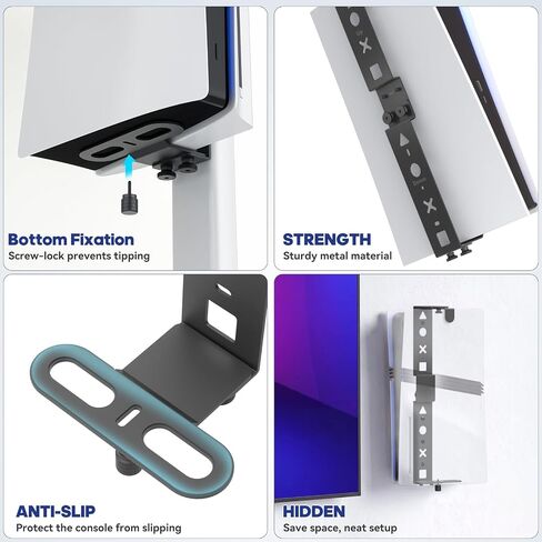 PS 5 Wall Mount Kit and PS 5 Under Desk Mount 2-in-1, Floating Shelf for PS 5/Slim/Pro Disc and Digital Game Console, P S5 Holder for Desk, P S5 Shelf Behind TV, Play Station 5 Accessories in Kuwait