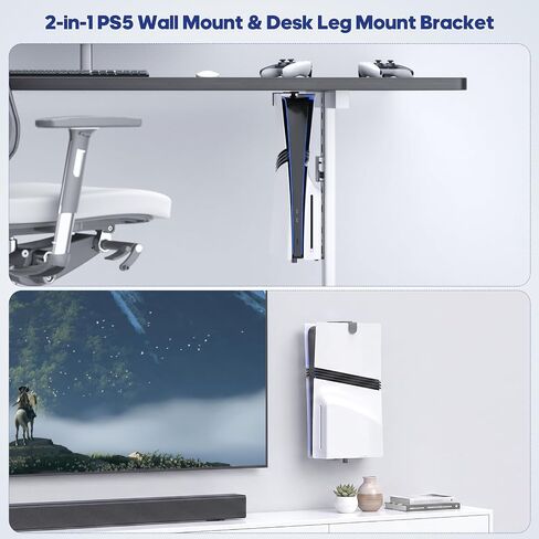 PS 5 Wall Mount Kit and PS 5 Under Desk Mount 2-in-1, Floating Shelf for PS 5/Slim/Pro Disc and Digital Game Console, P S5 Holder for Desk, P S5 Shelf Behind TV, Play Station 5 Accessories in Kuwait