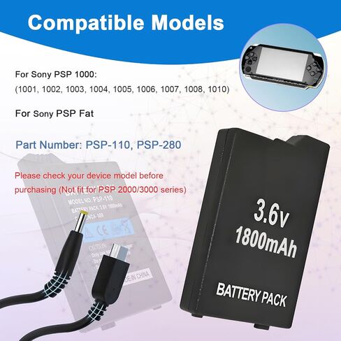 Battery Pack for Sony PSP 1001 1000 PSP1000 3.6V with Charger Cable in Kuwait