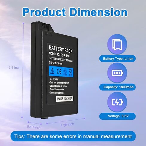 Battery Pack for Sony PSP 1001 1000 PSP1000 3.6V with Charger Cable in Kuwait