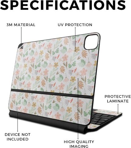 Glossy Glitter Skin Compatible with Apple Magic Keyboard for iPad Pro 13‑inch (M4) 2024 - Neutral Flowers - Premium 3M Vinyl Protective Decal Cover - Easy to Apply | Crafted in The USA by MightySkins in Kuwait
