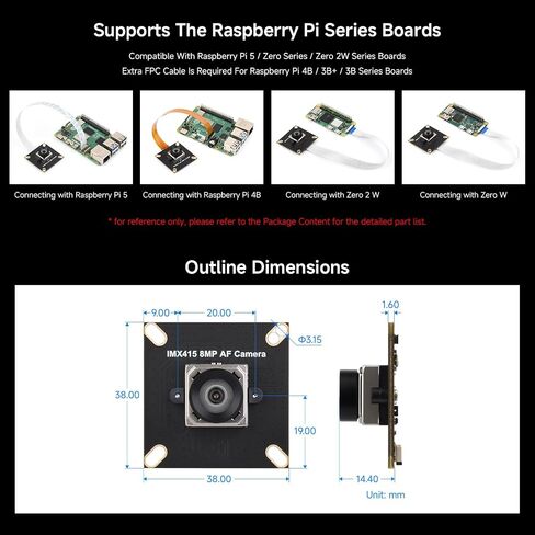 Waveshare IMX415 8MP MIPI Camera Module, Autofocus, 95.5° D-FOV, Distortion-Free, Compatible with Raspberry Pi 5 / 4B / 3 / Zero in Kuwait