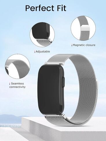 for Garmin Cirqa Fitness Tracker Stainless Steel Magnetic Loop Strap,Adjustable Metal Replacement Band with Magnet Closure,Breathable Mesh(Silver) in Kuwait