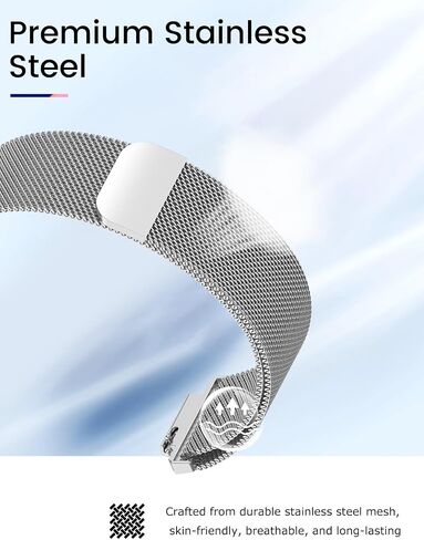 for Garmin Cirqa Fitness Tracker Stainless Steel Magnetic Loop Strap,Adjustable Metal Replacement Band with Magnet Closure,Breathable Mesh(Silver) in Kuwait