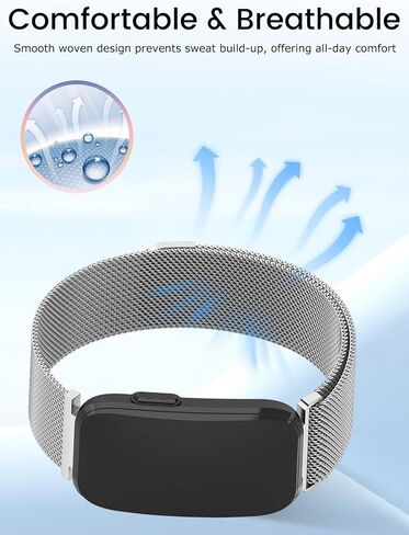 for Garmin Cirqa Fitness Tracker Stainless Steel Magnetic Loop Strap,Adjustable Metal Replacement Band with Magnet Closure,Breathable Mesh(Silver) in Kuwait