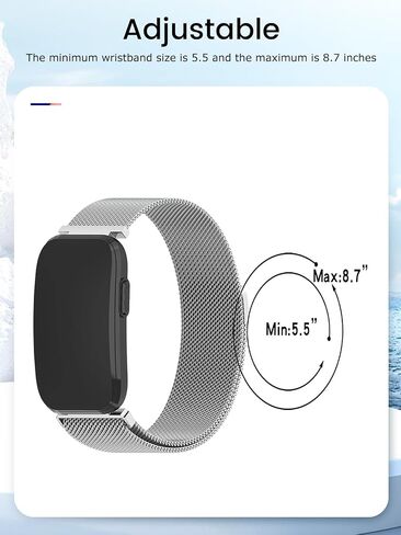 for Garmin Cirqa Fitness Tracker Stainless Steel Magnetic Loop Strap,Adjustable Metal Replacement Band with Magnet Closure,Breathable Mesh(Silver) in Kuwait
