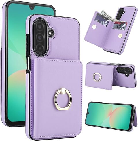 for Samsung Galaxy A17 5G Wallet Case with Card Holder and 360° Rotation Ring Stand, RFID Blocking Leather Kickstand for Women and Men Shockproof Case for Samsung A17 (Black) in Kuwait